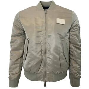 7 For All Mankind Stone Grey Nylon Bomber Jacket Medium Mens Silver Quilted